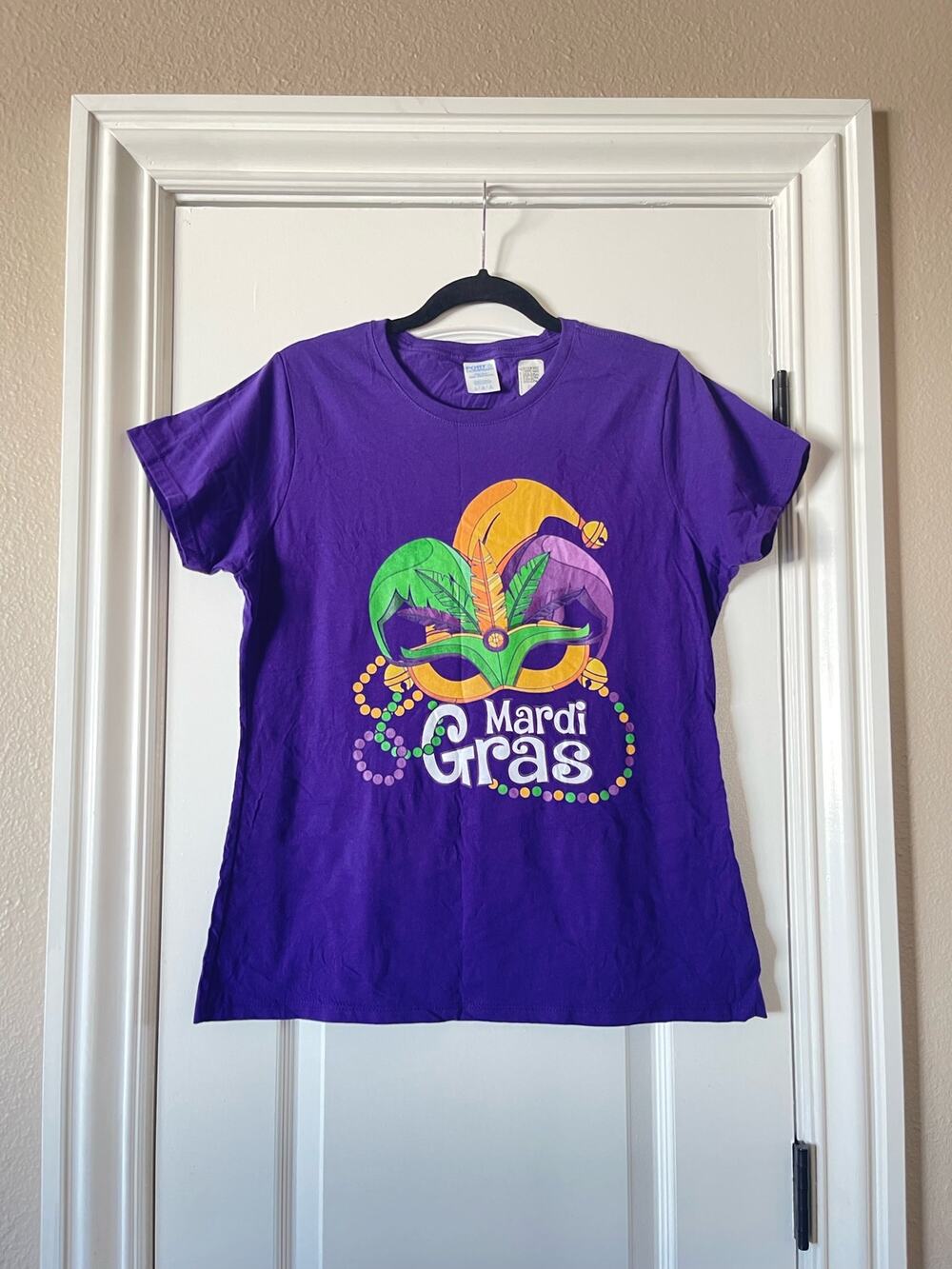 NWOT Mardi Gras Shirt Jester Hat Mask Carnival Festival Size Large